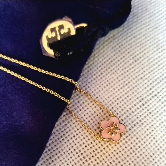 Tory Burch Orchid Pink Kira Enamel Flower Necklace - Picture 2 of 5